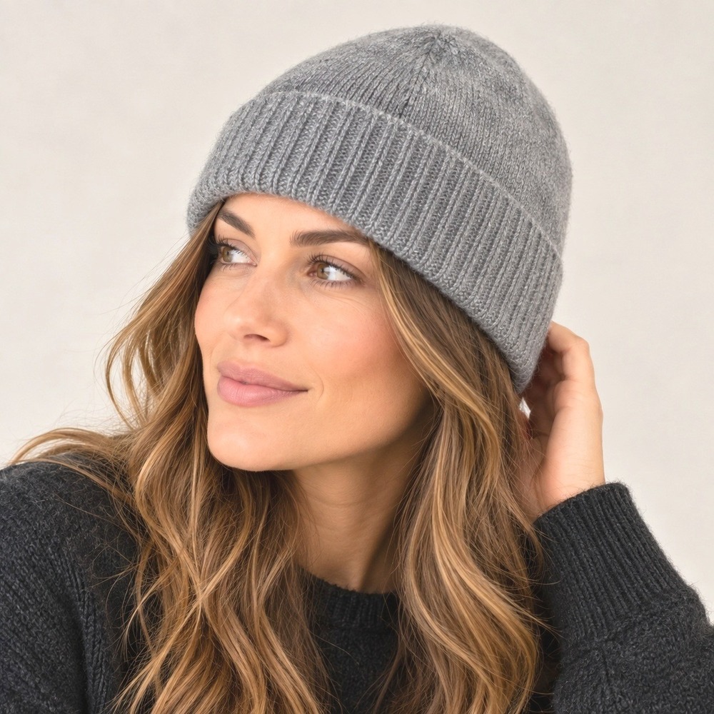 Uniqlo Unisex 100% Cashmere Gray Beanie OS Winter Old Money Minimalist Kint Hat